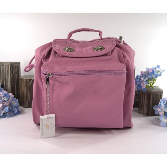 Mandarina Duck Mauve Pink Drawstring Utility Large Backpack Book Bag NWT